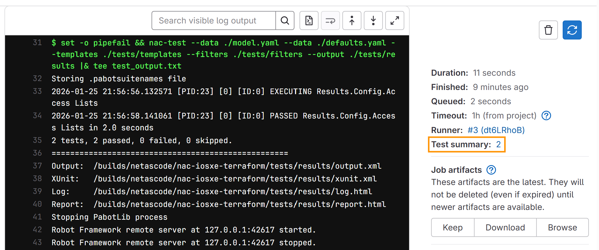 Test Summary Link